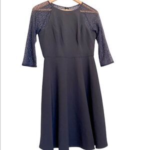 Maggy London Black Swing Dress Lace Sleeves Size 4